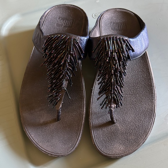FitFlop Women's Navy Blue Beaded Sandals - Picture 1 of 6